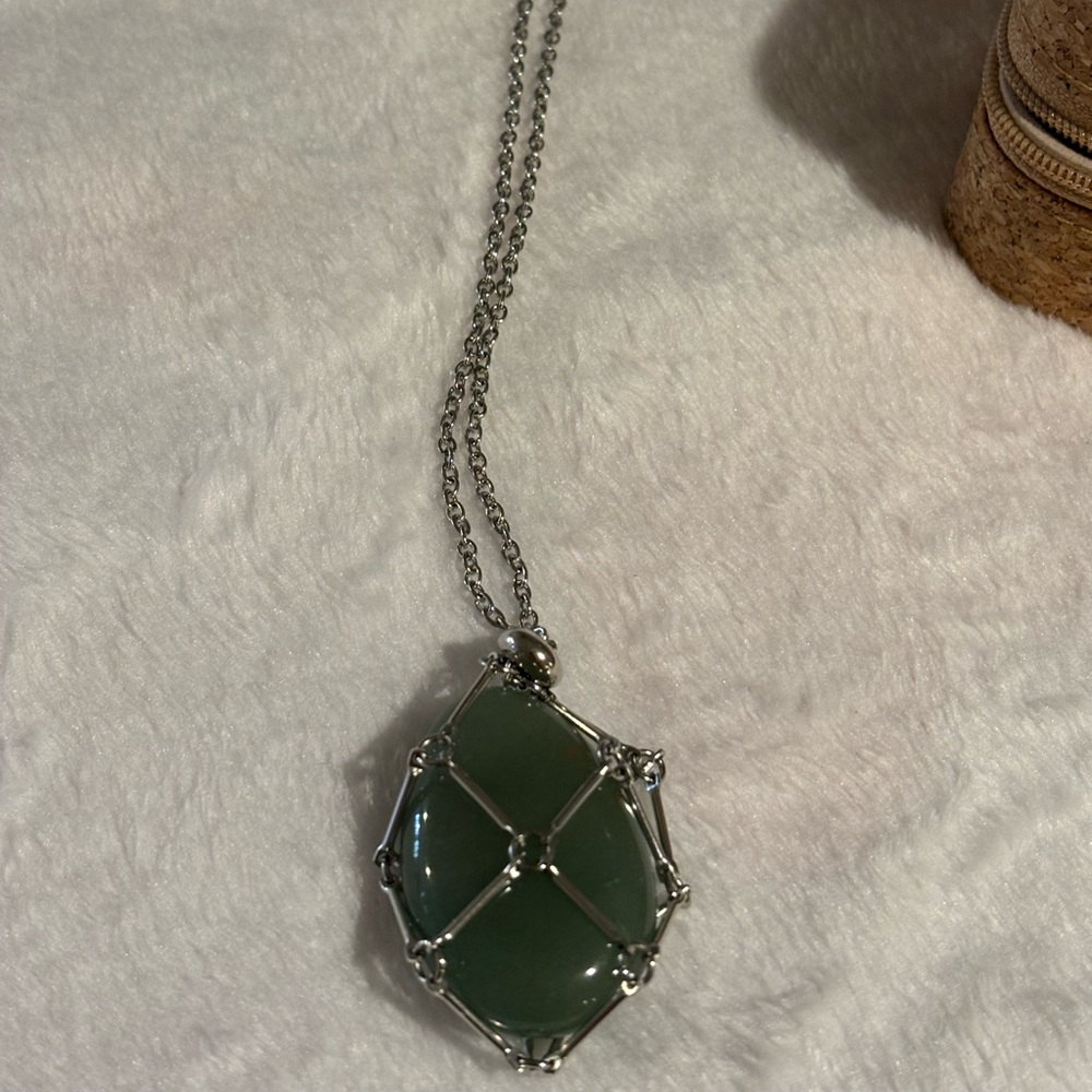 Green aventurine pendant necklace with silver chain